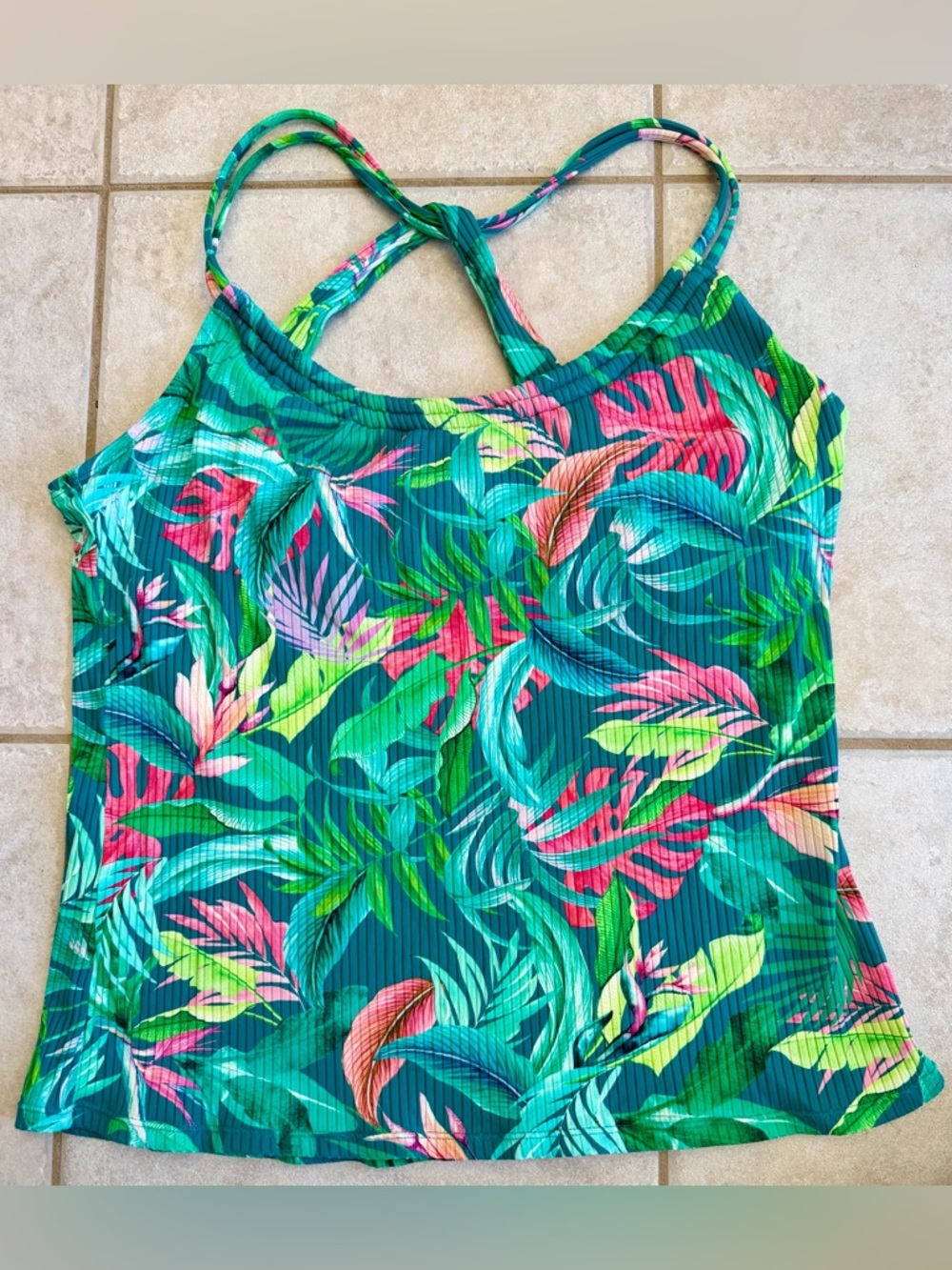 Next by Athena Bikini Top 36 B/C Wireless Built-In Bra Swim Tropical Leaf Green